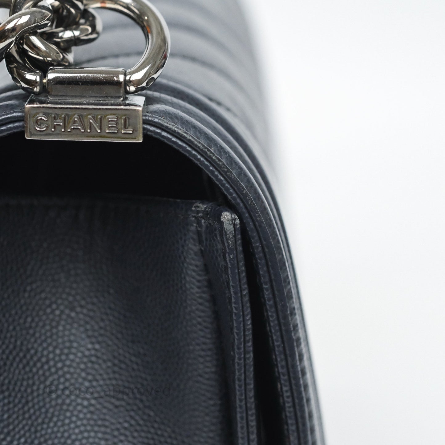 Chanel Medium Boy Chevron Dark Navy Caviar Silver Hardware