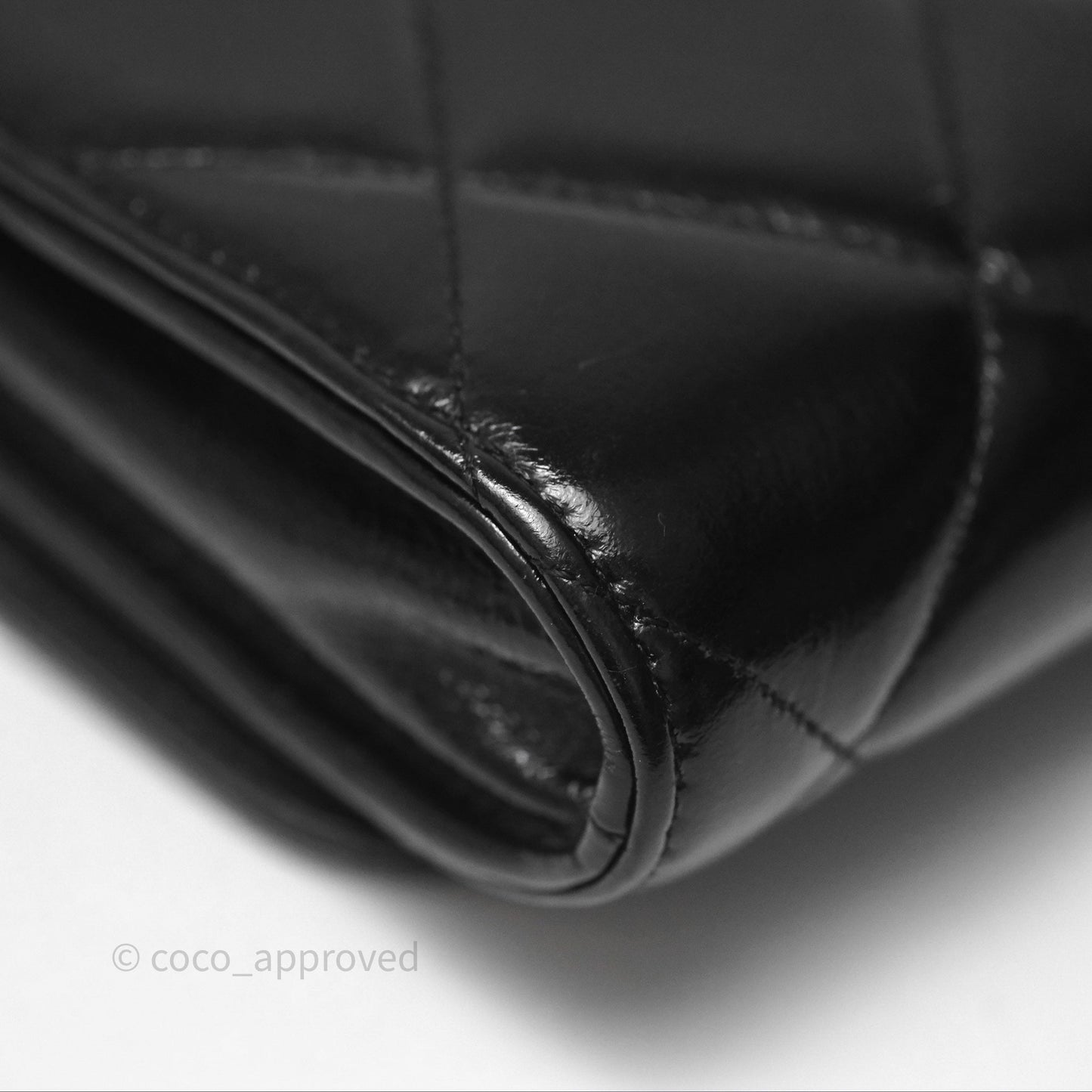 Chanel Quilted Medallion Wallet on Chain WOC Black Glossy Lambskin Gold Hardware 22K