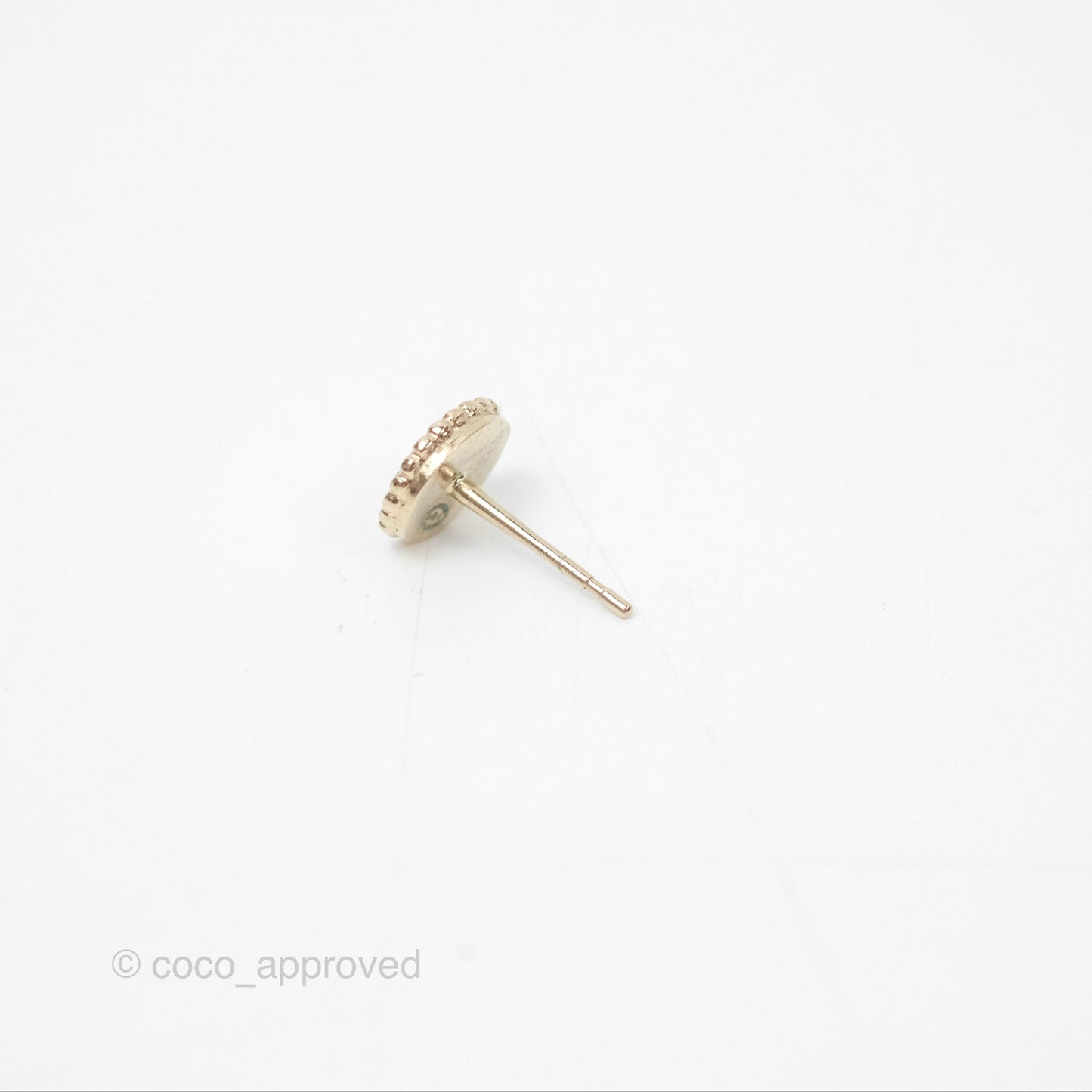 Chanel CC Round White Earrings Gold Tone