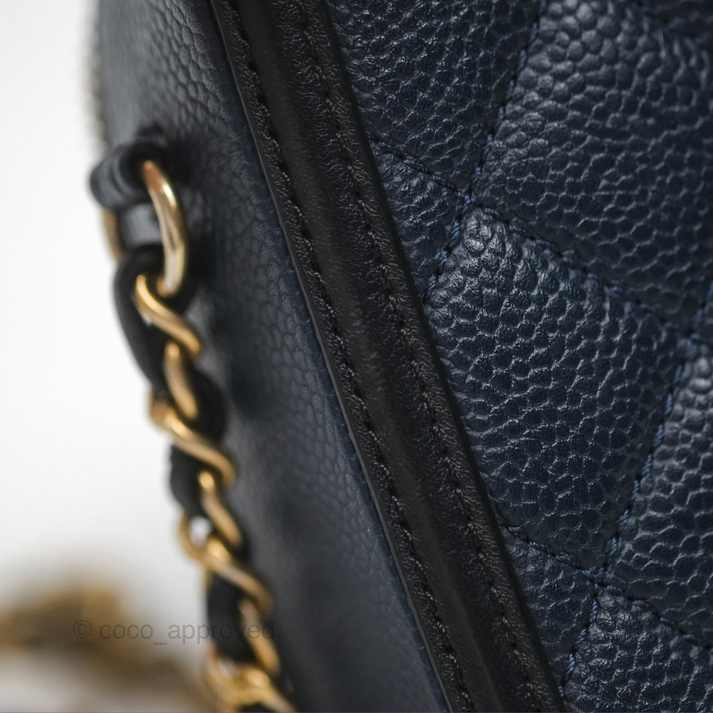 Chanel Quilted Small CC Filigree Vanity Case Navy Black Caviar Gold Hardware