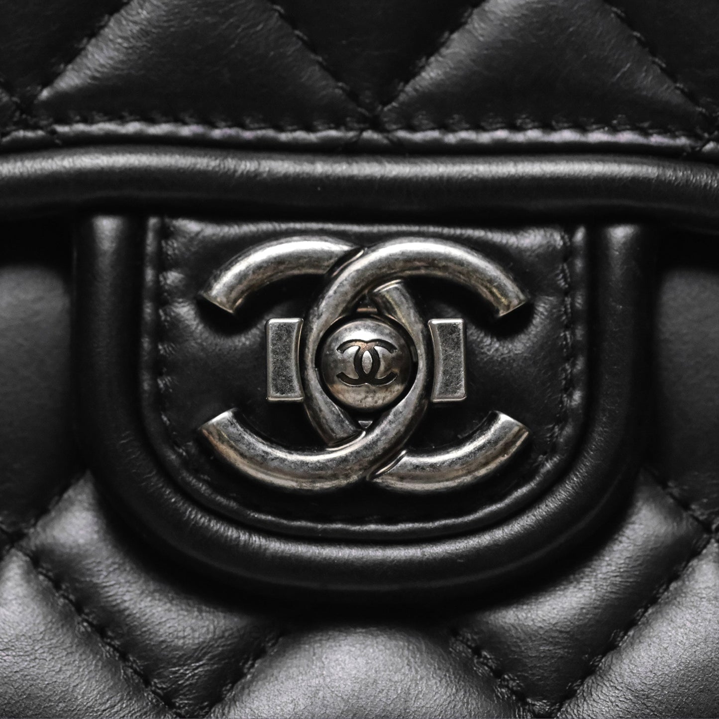Chanel Quilted Large Prestige Top Handle Flap Calfskin Black Ruthenium Hardware