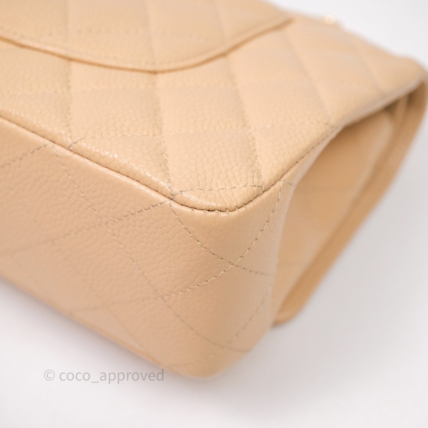 Chanel Classic M/L Medium Flap Quilted Beige Caviar Gold Hardware