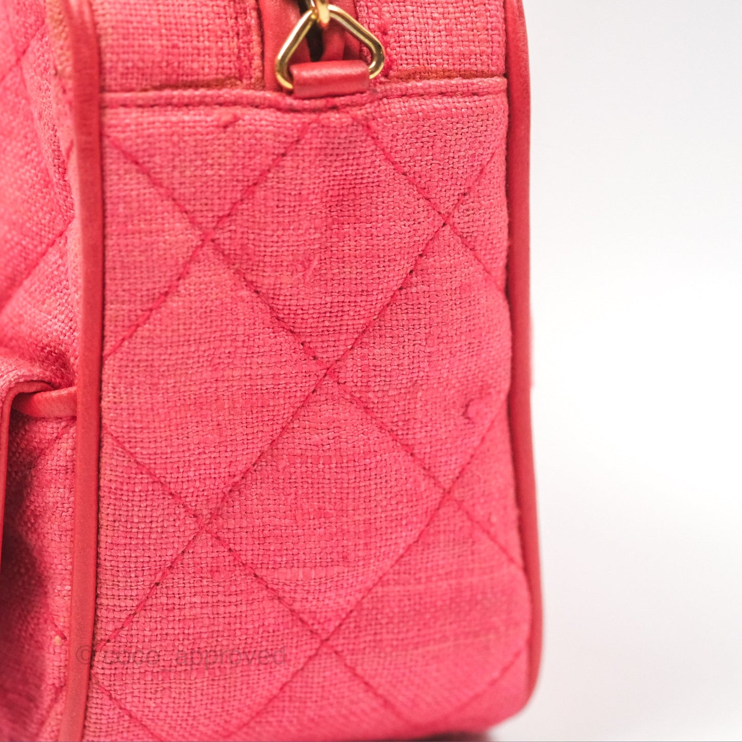 Chanel Vintage Small Tassel Camera Bag Dark Pink Canvas Gold Hardware