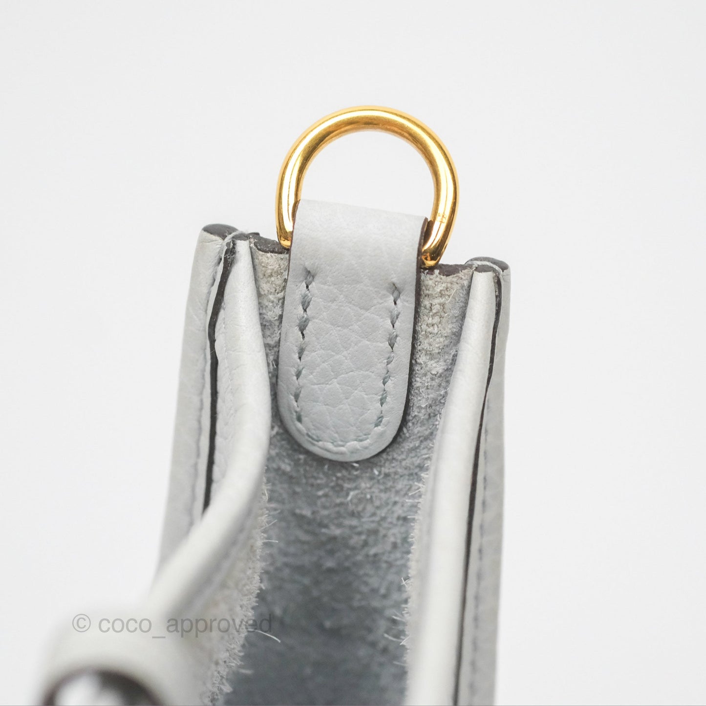 Hermès Mini Evelyne 16 Bleu Pale 08 Clemence/ Gris Etain 8F Gold Hardware