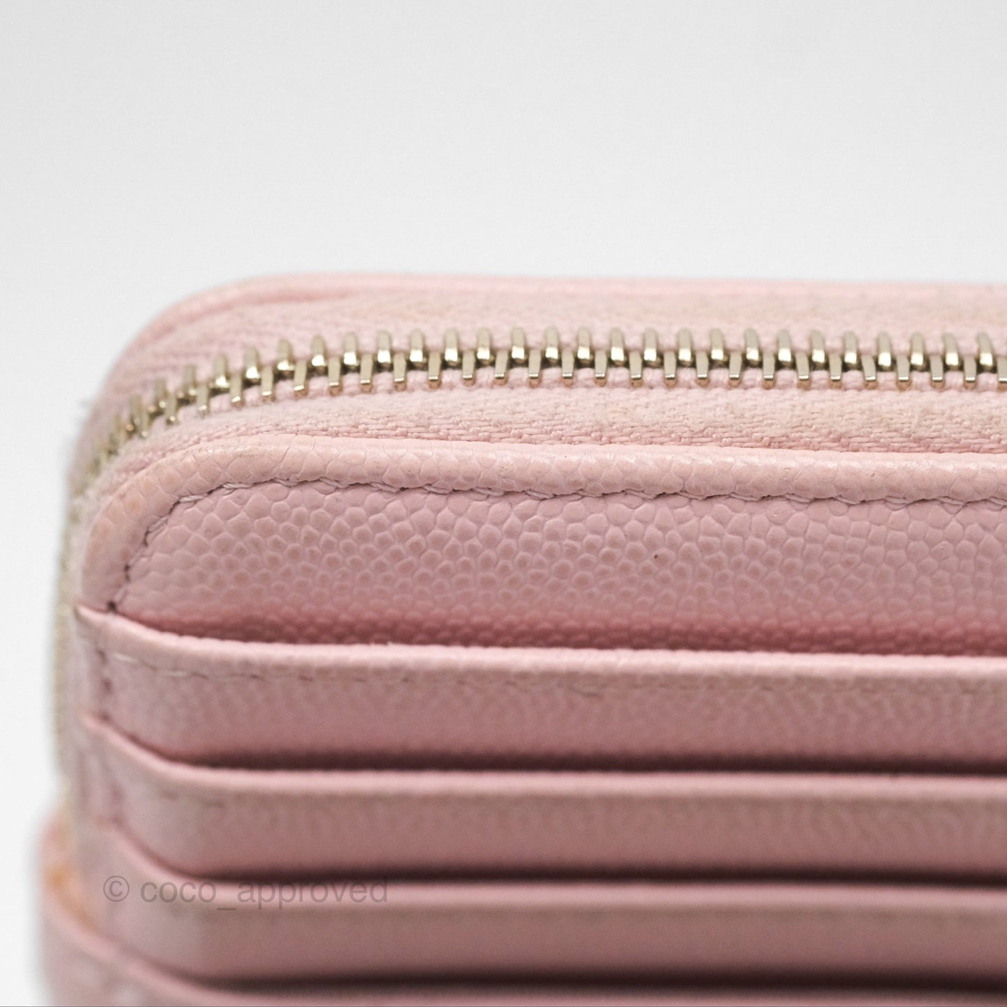 Chanel Quilted Classic Zip Card Holder Wallet Pink Caviar Gold Hardware