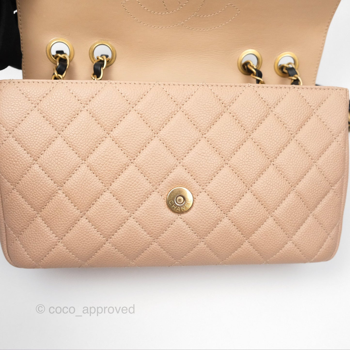 Chanel Quilted Medium CC Filigree Flap Beige Black Caviar