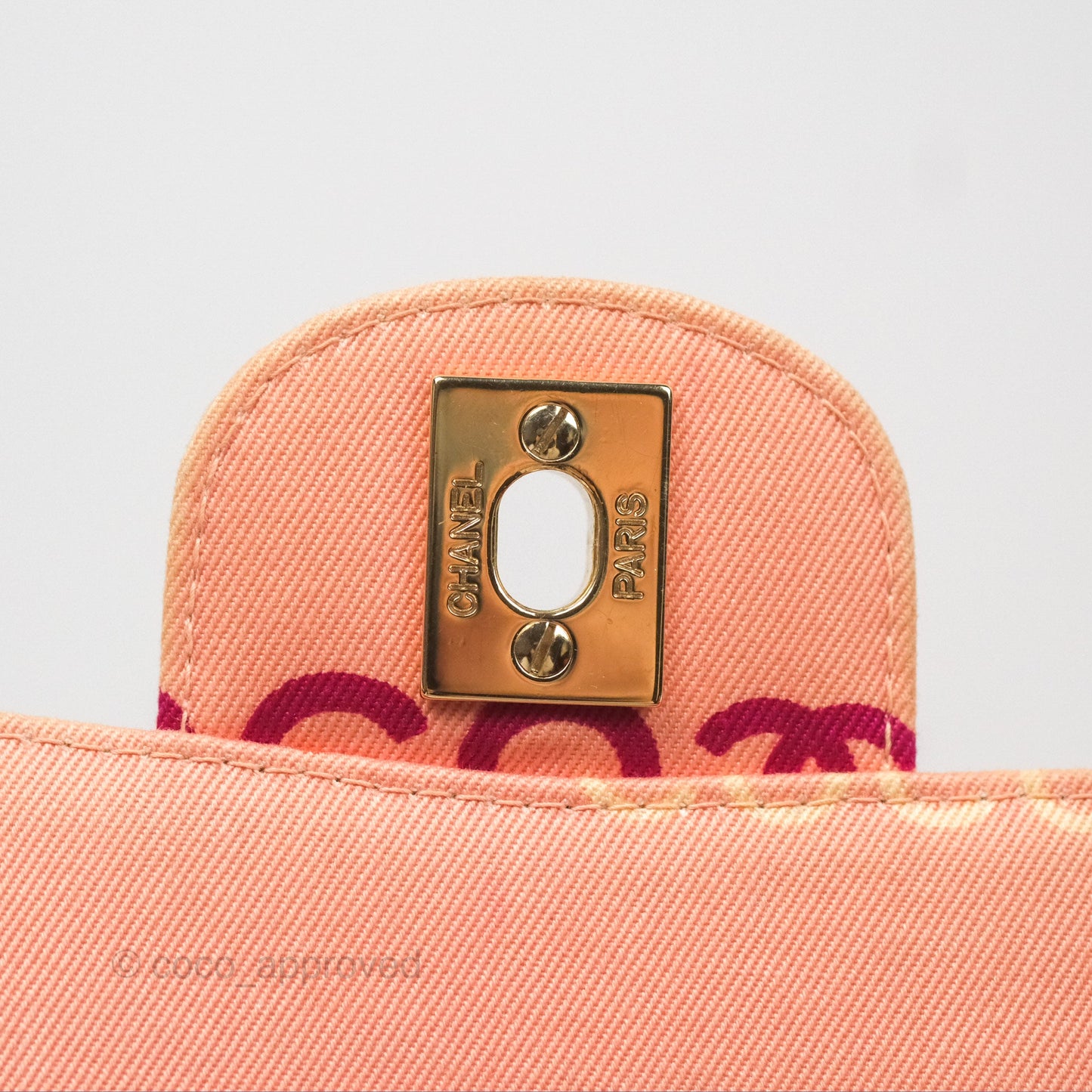 Chanel Coco Logo Medium Classic Flap Quilted Coral Pink Canvas Gold Hardware