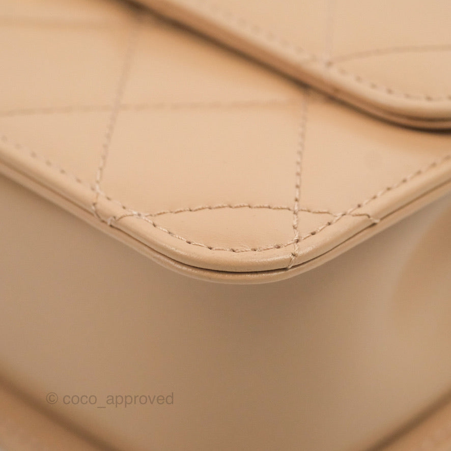 Chanel Quilted Perfect Fit Adjustable Beige Calfskin Gold Hardware 21A
