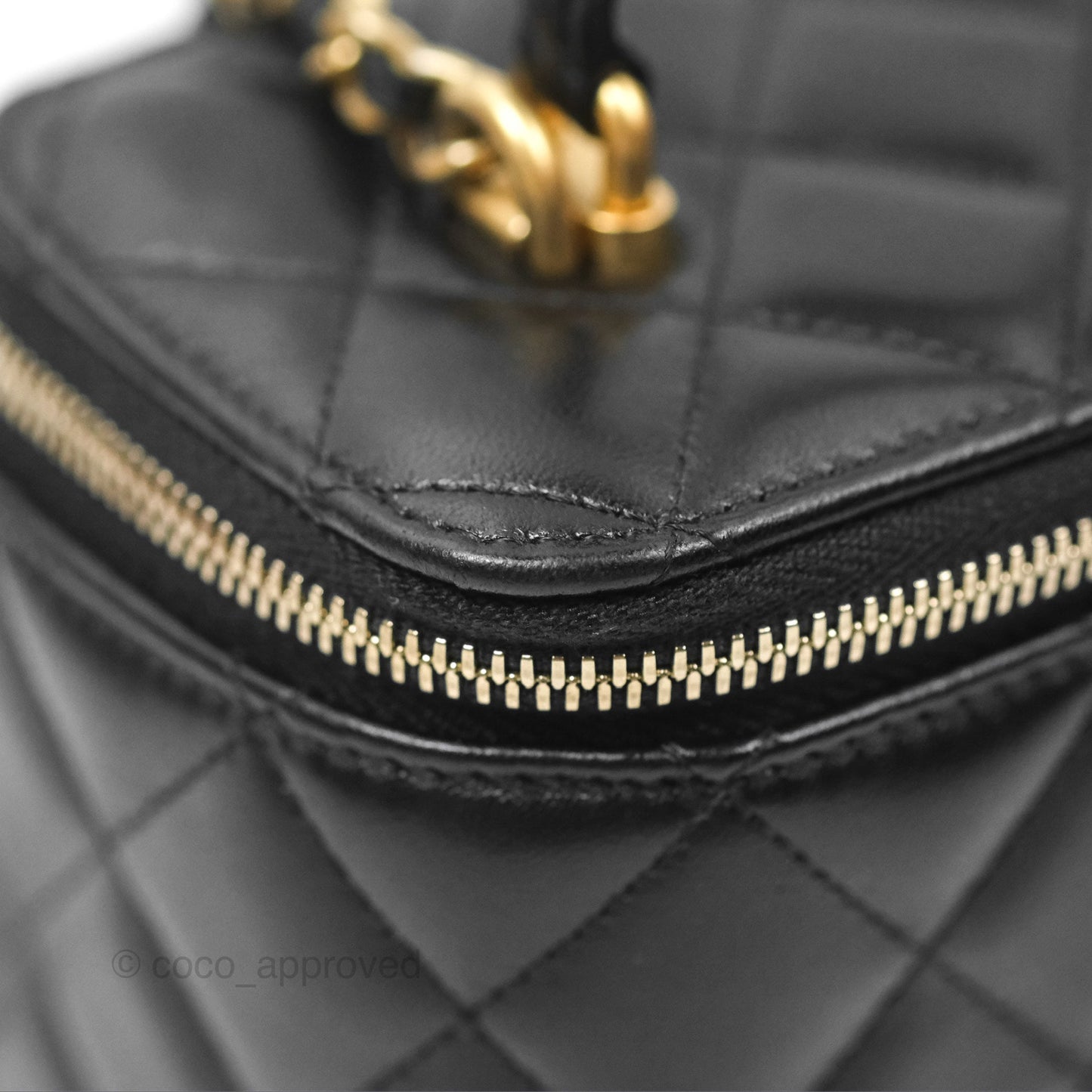 Chanel Vanity Rectangular Top Handle Black Lambskin Gold Hardware