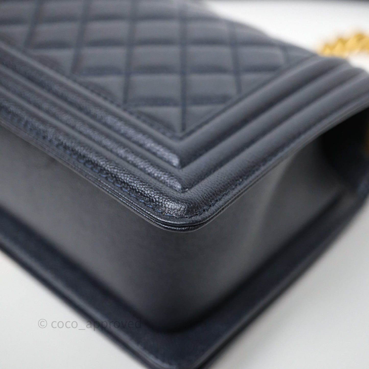 Chanel Quilted Medium Boy Dark Navy Caviar Aged Gold Hardware