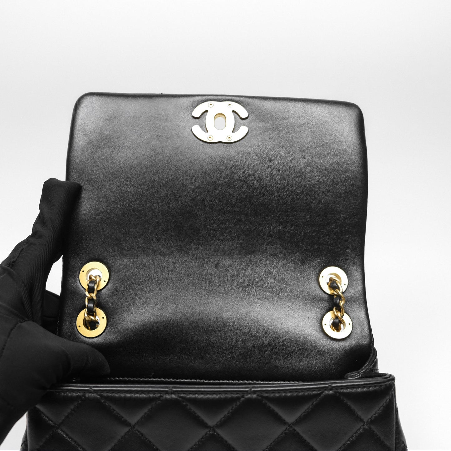 Chanel Flap Bag Black Lambskin Aged Gold Hardware 24P