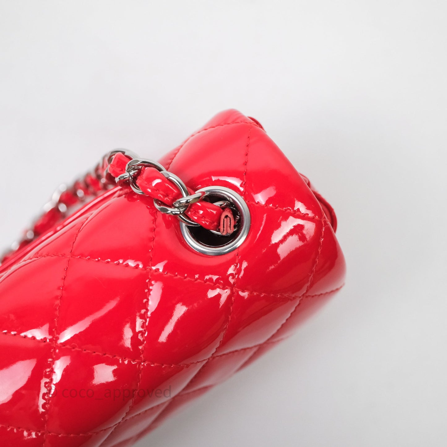 Chanel Mini Rectangular Quilted Red Patent Silver Hardware