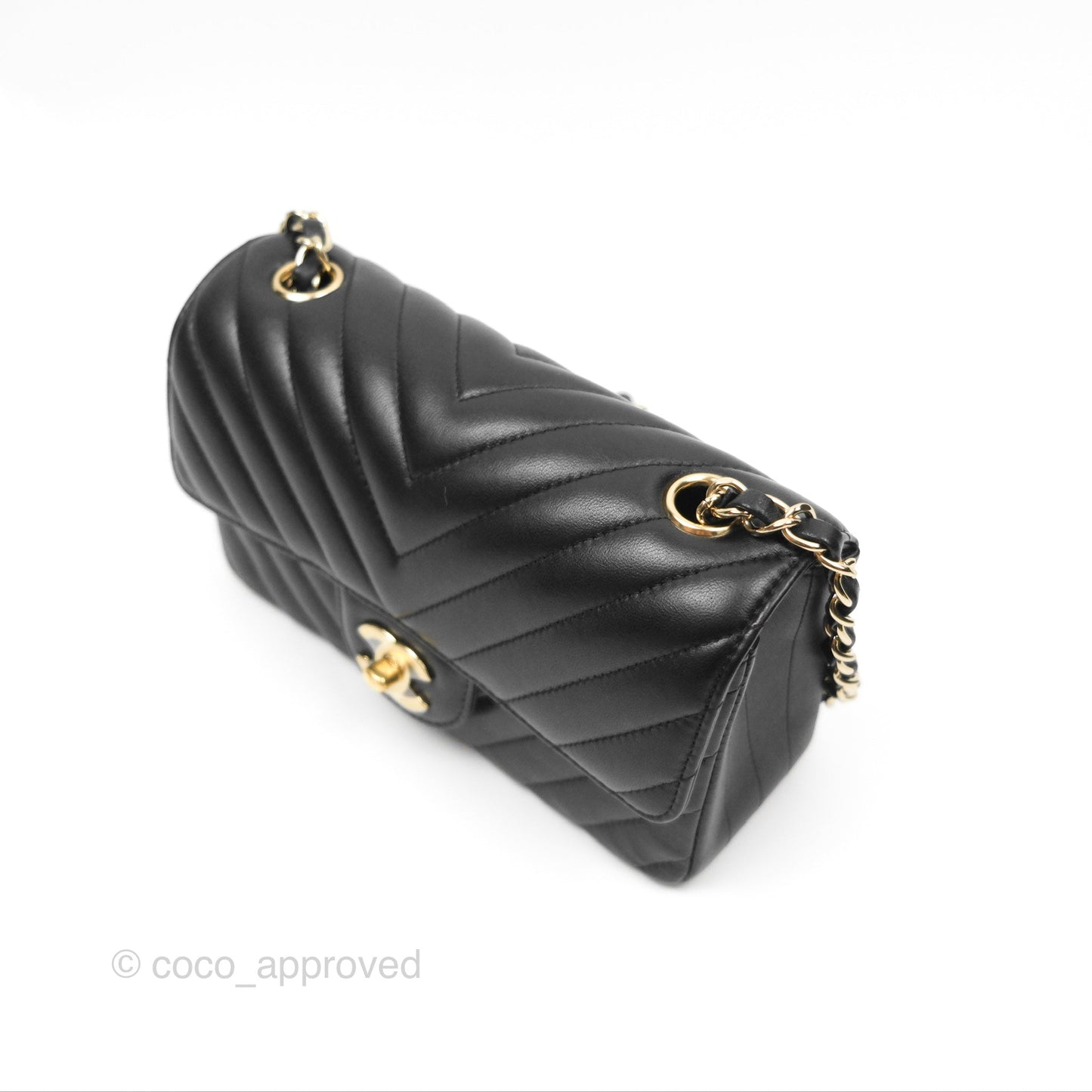 Chanel Chevron Mini Rectangular Flap Black Lambskin Gold Hardware