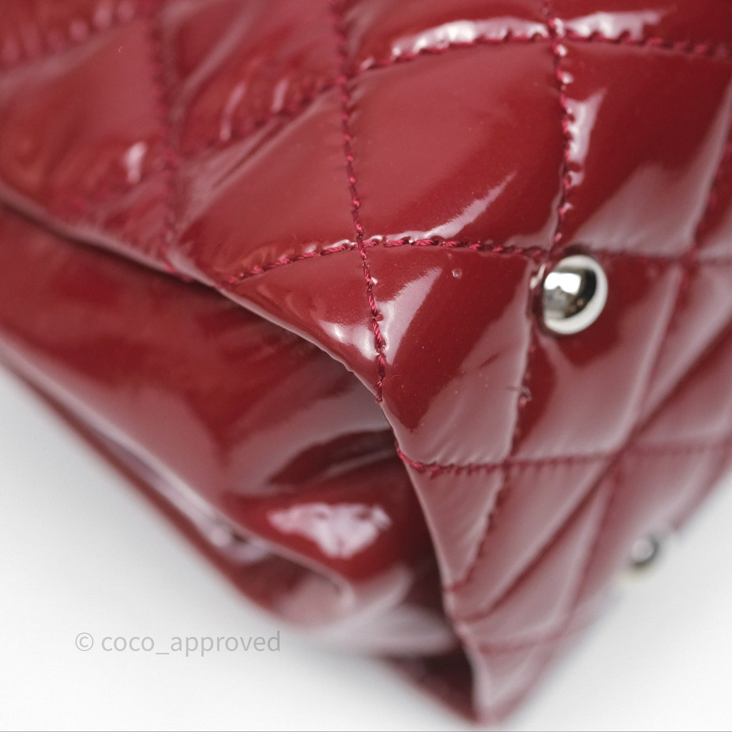 Chanel CC Shopping Tote Bag Red Patent Silver Hardware