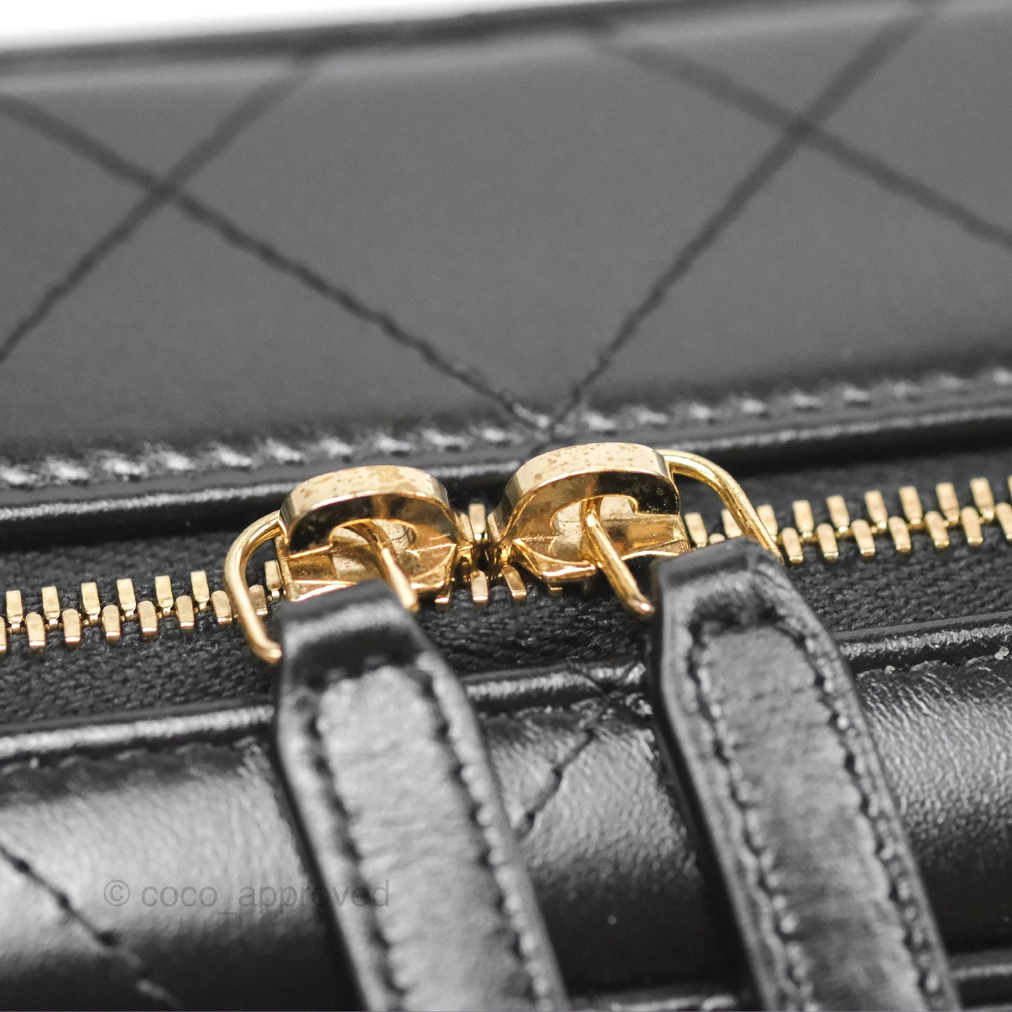 Chanel Top Handle Vanity Case Black Shiny Lambskin Aged Gold Hardware