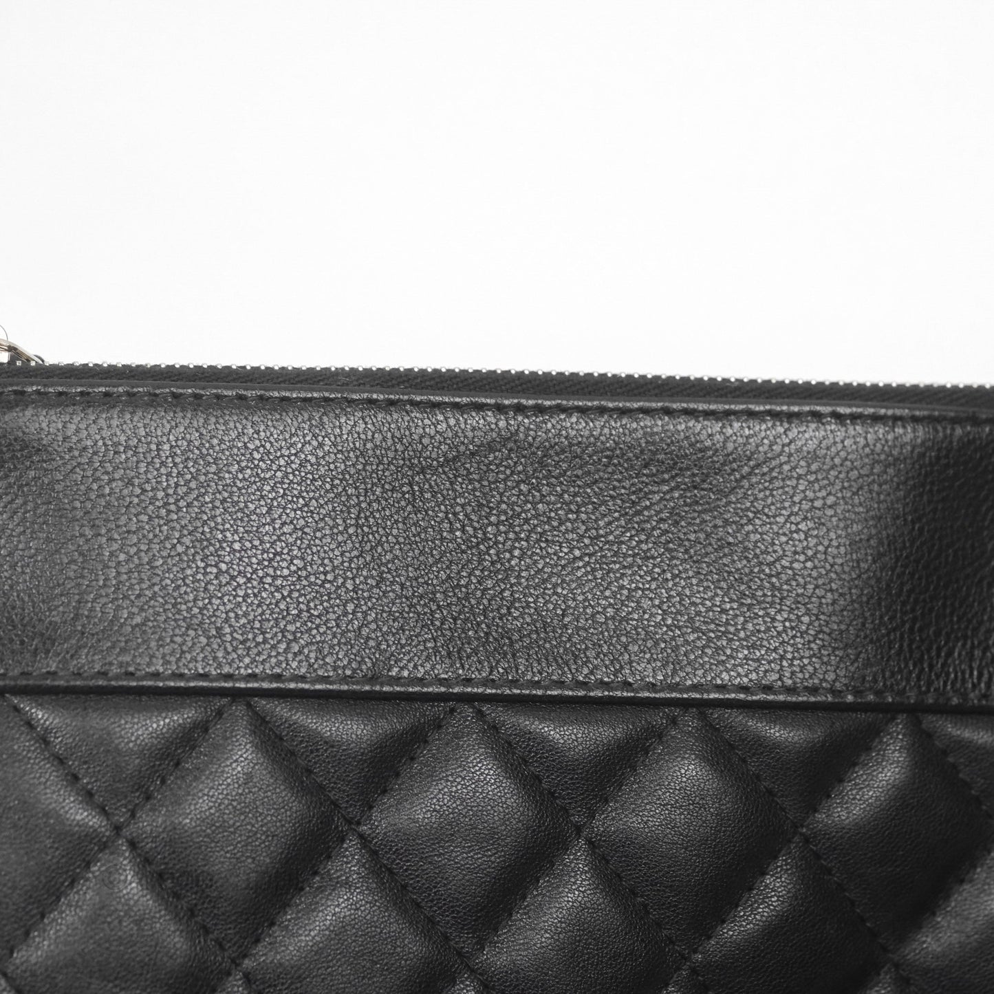 Chanel Mademoiselle Quilted Large O Case Clutch Black Lambskin