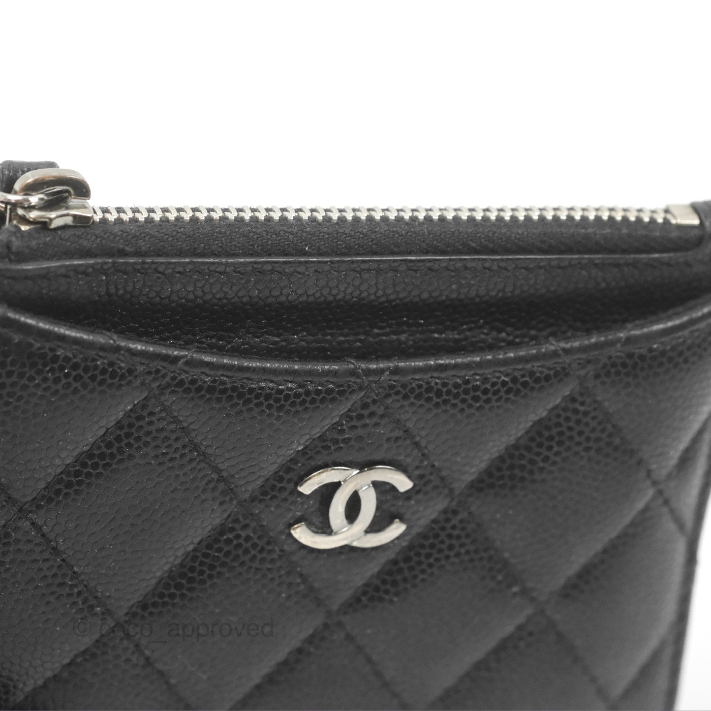 Chanel Quilted CC Zipped Card Holder Black Caviar Silver Hardware