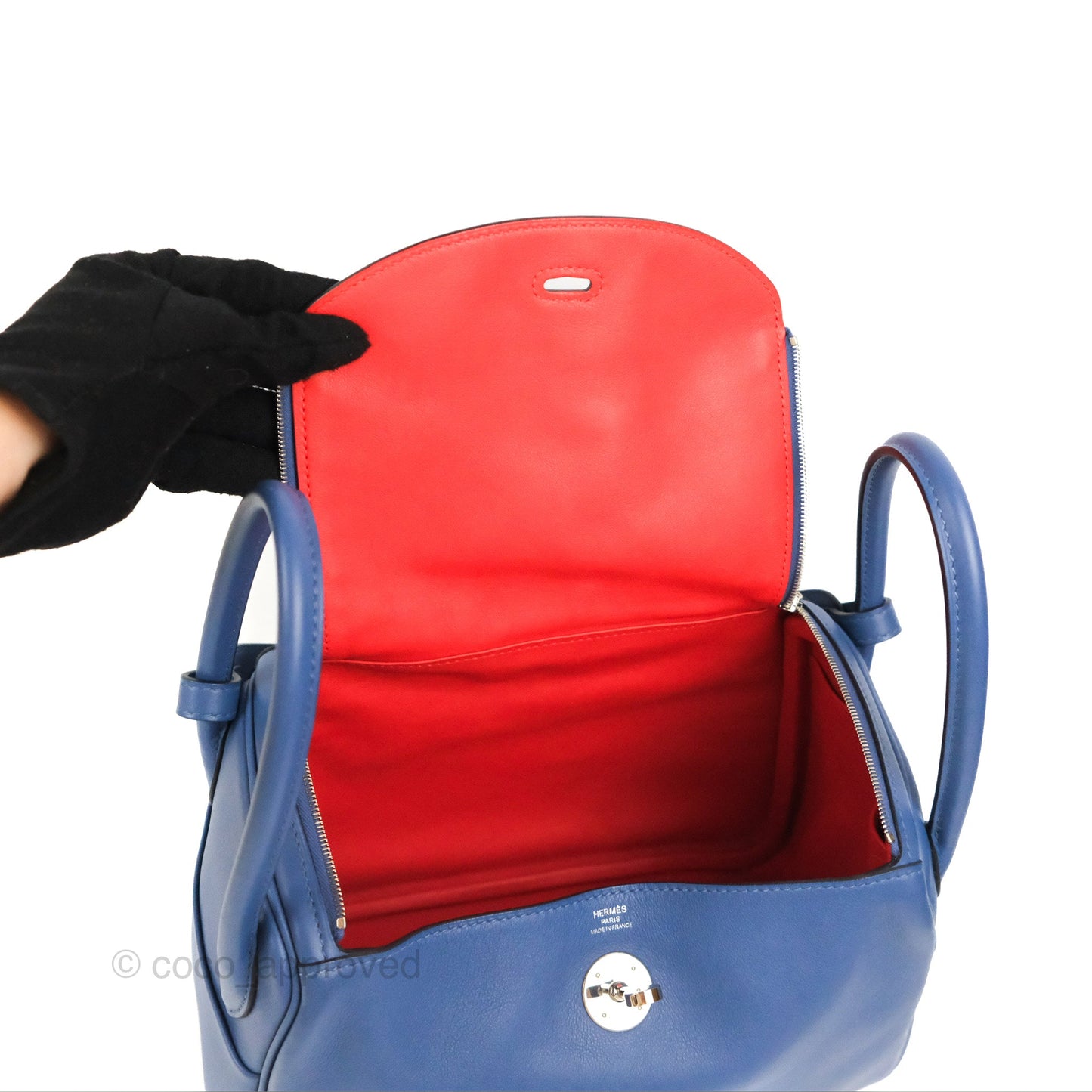 Hermès Lindy 26 Bleu Brighton/ Capucine Swift Palladium Hardware