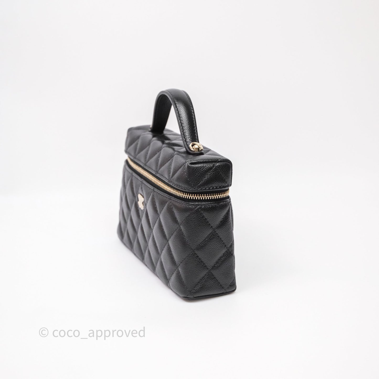 Chanel Top Handle Long Vanity with Chain Black Caviar Gold Hardware