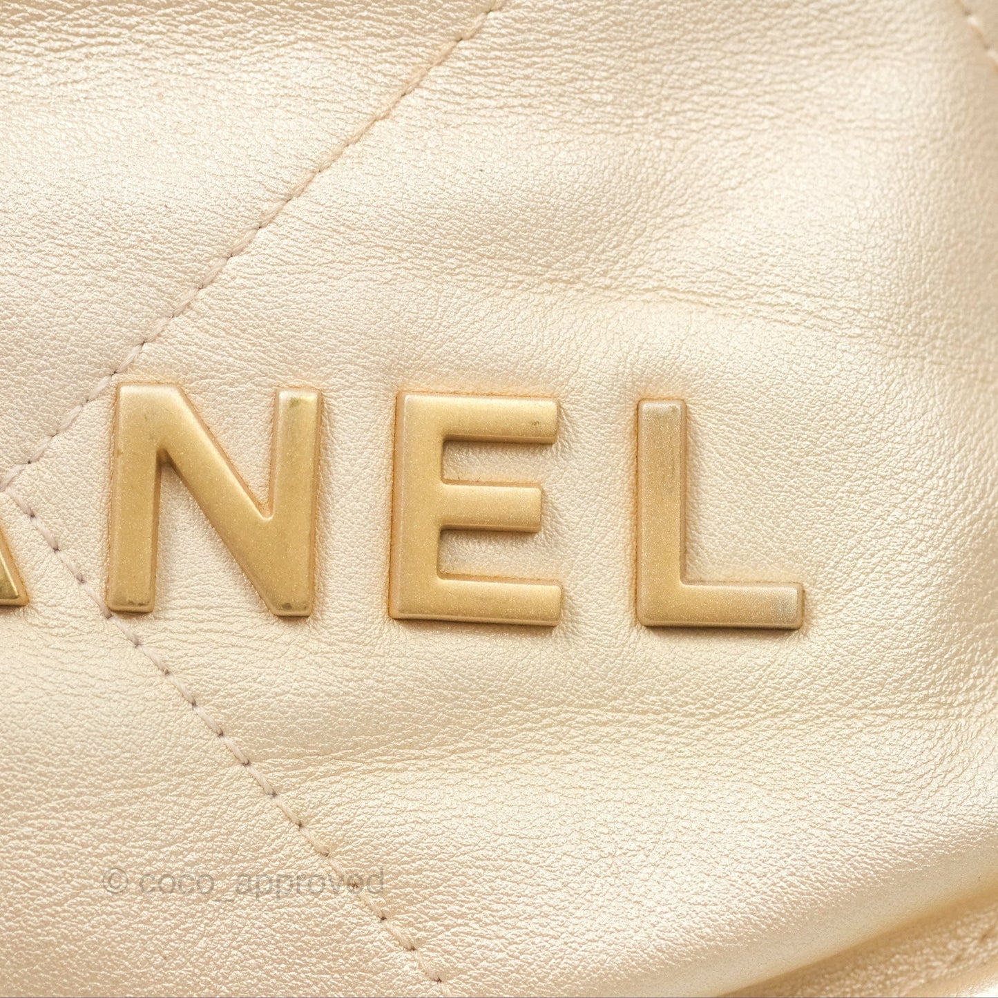 Chanel 22 Mini Bag Iridescent Light Pearly Calfskin Aged Gold Hardware