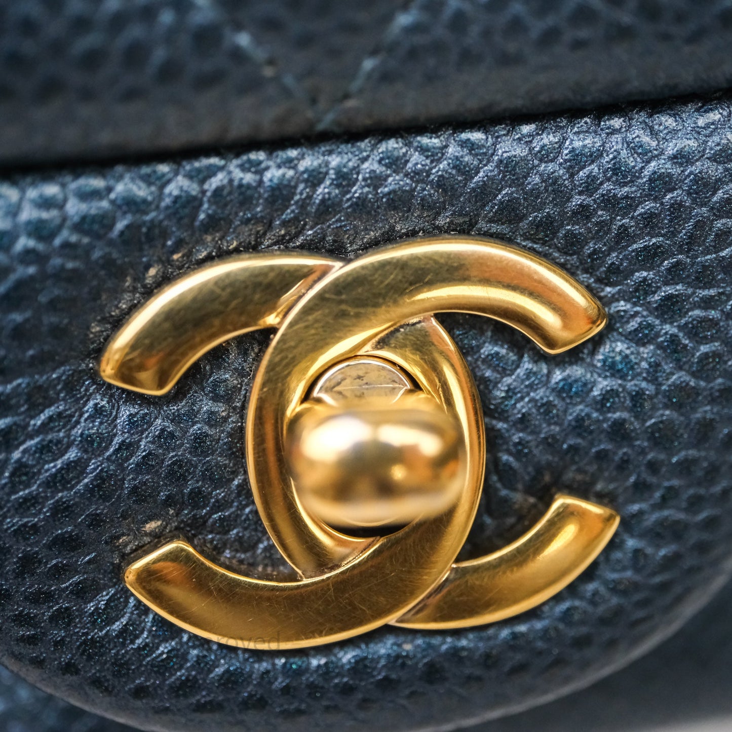 Chanel Quilted Mini Square Iridescent Navy Caviar Gold Hardware