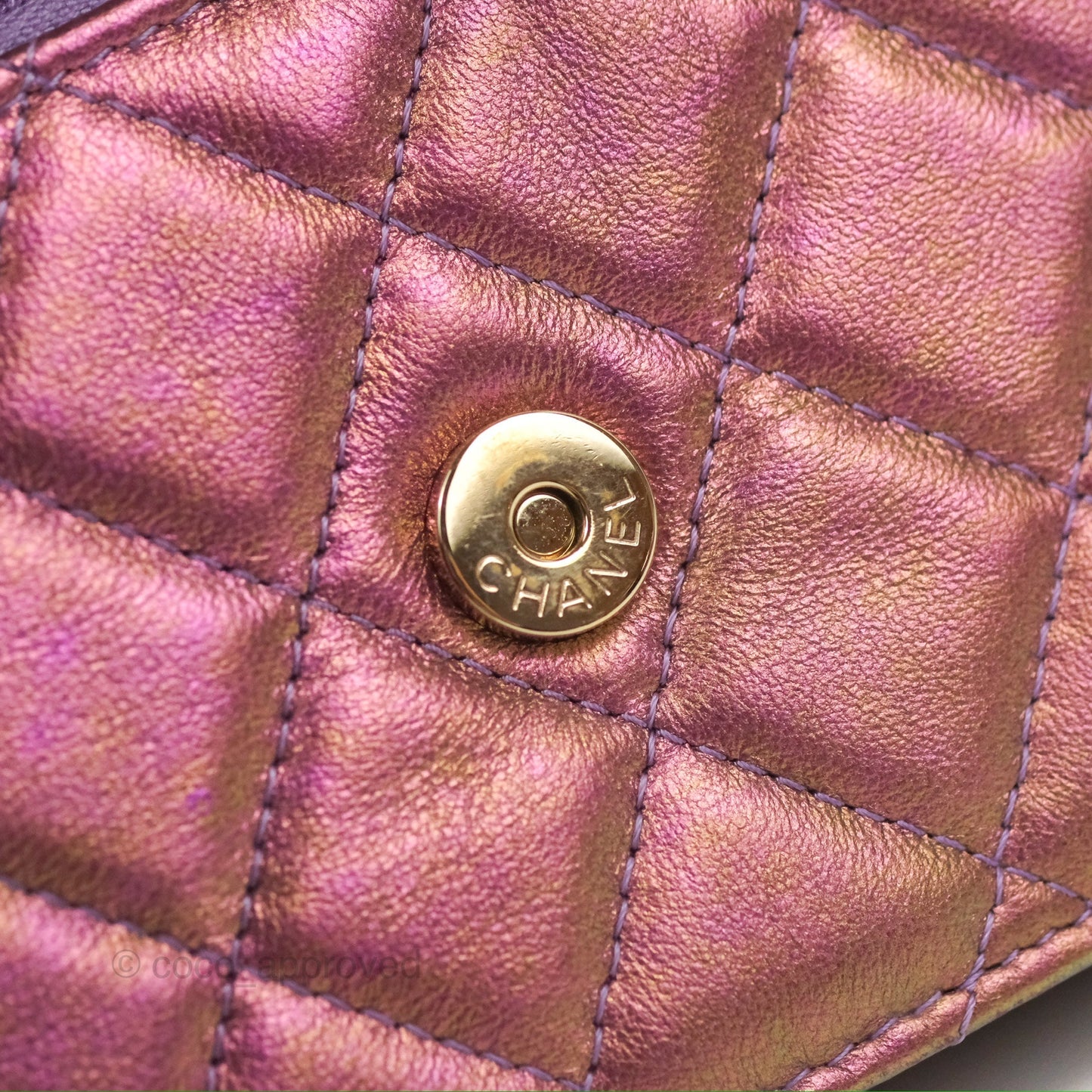 Chanel Quilted Mini Wallet on Chain WOC Iridescent Purple Gold Hardware