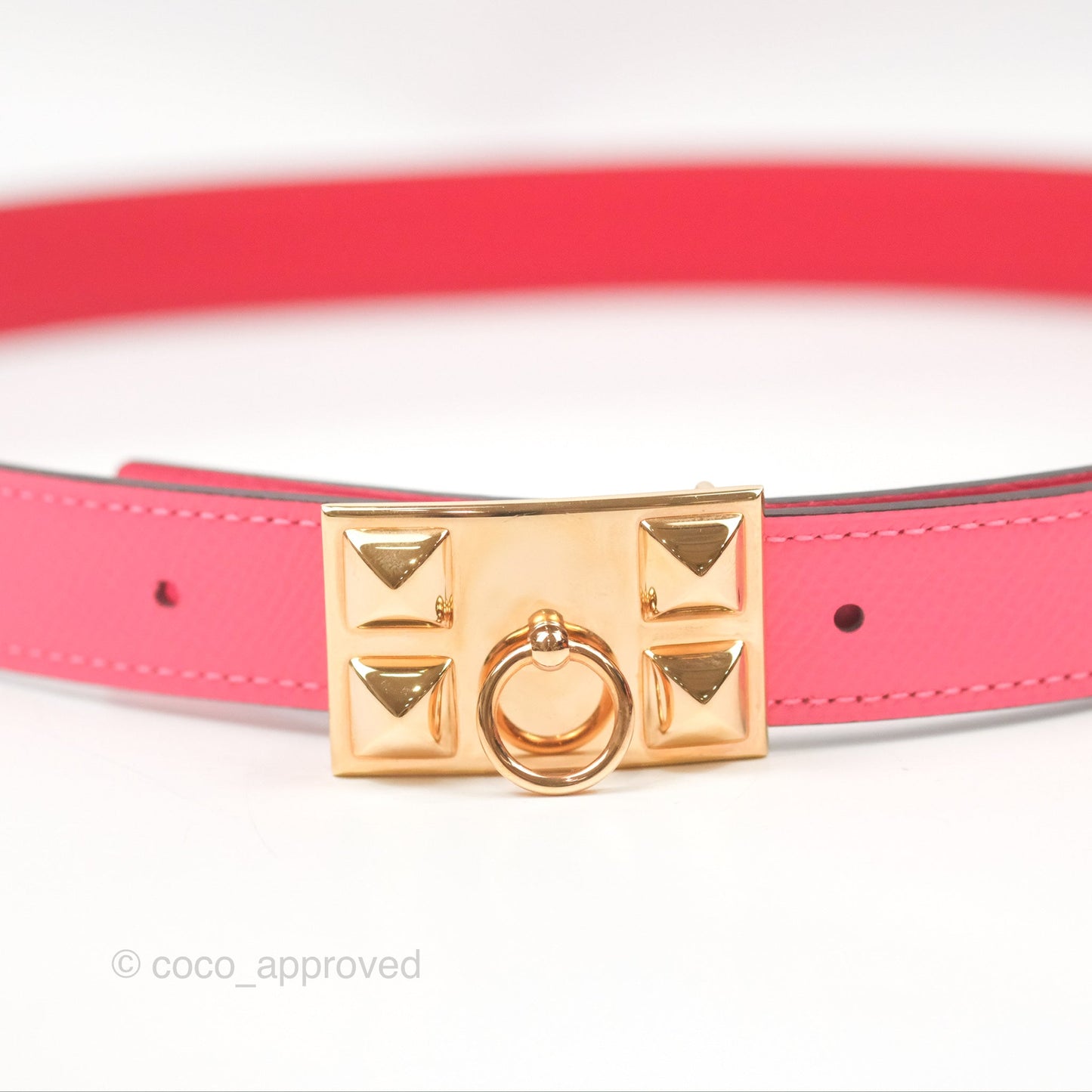 Hermes Collier de Chien Reversible Swift Pink Red Gold Hardware Size 80