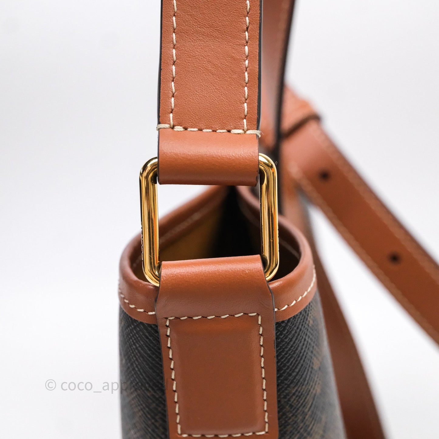 Celine Small Bucket Triomphe Canvas Tan Calfskin