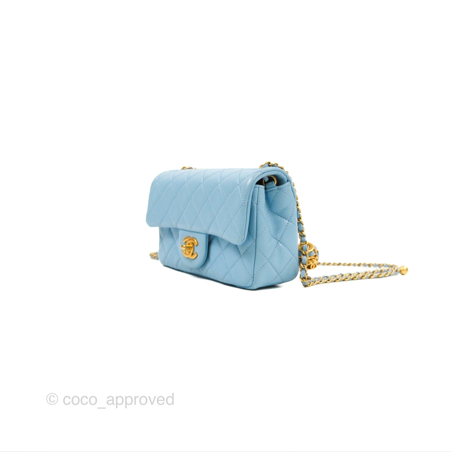 Chanel Mini Rectangular Pearl Crush Quilted Blue Lambskin Aged Gold Hardware