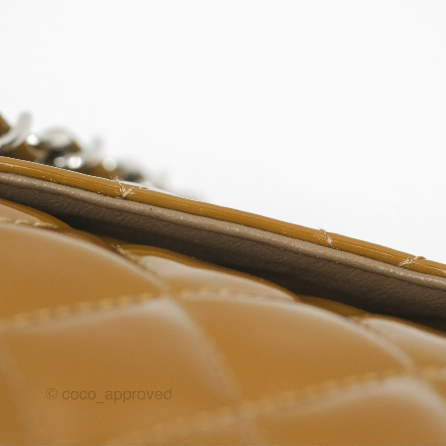Chanel Classic M/L Medium Flap Quilted Brown Patent Silver Hardware