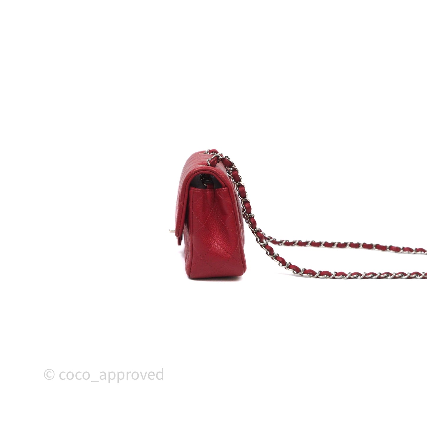 Chanel Quilted Mini Rectangular Flap Red Caviar Silver Hardware