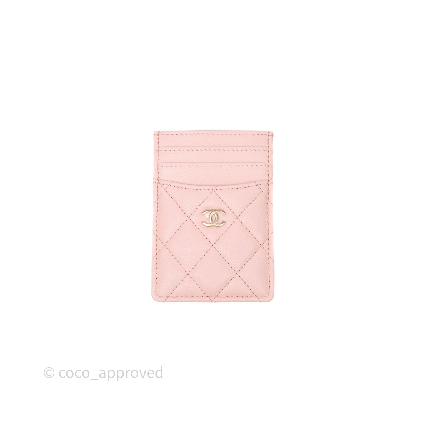Chanel Quilted Card Holder Caviar Pink Gold Hardware