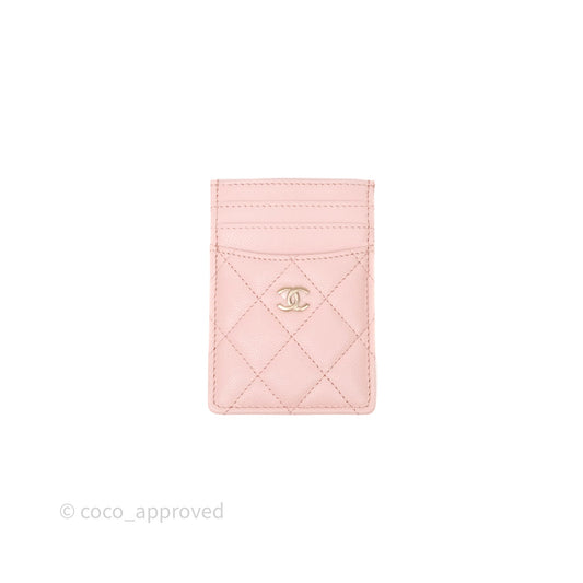Chanel Quilted Card Holder Caviar Pink Gold Hardware