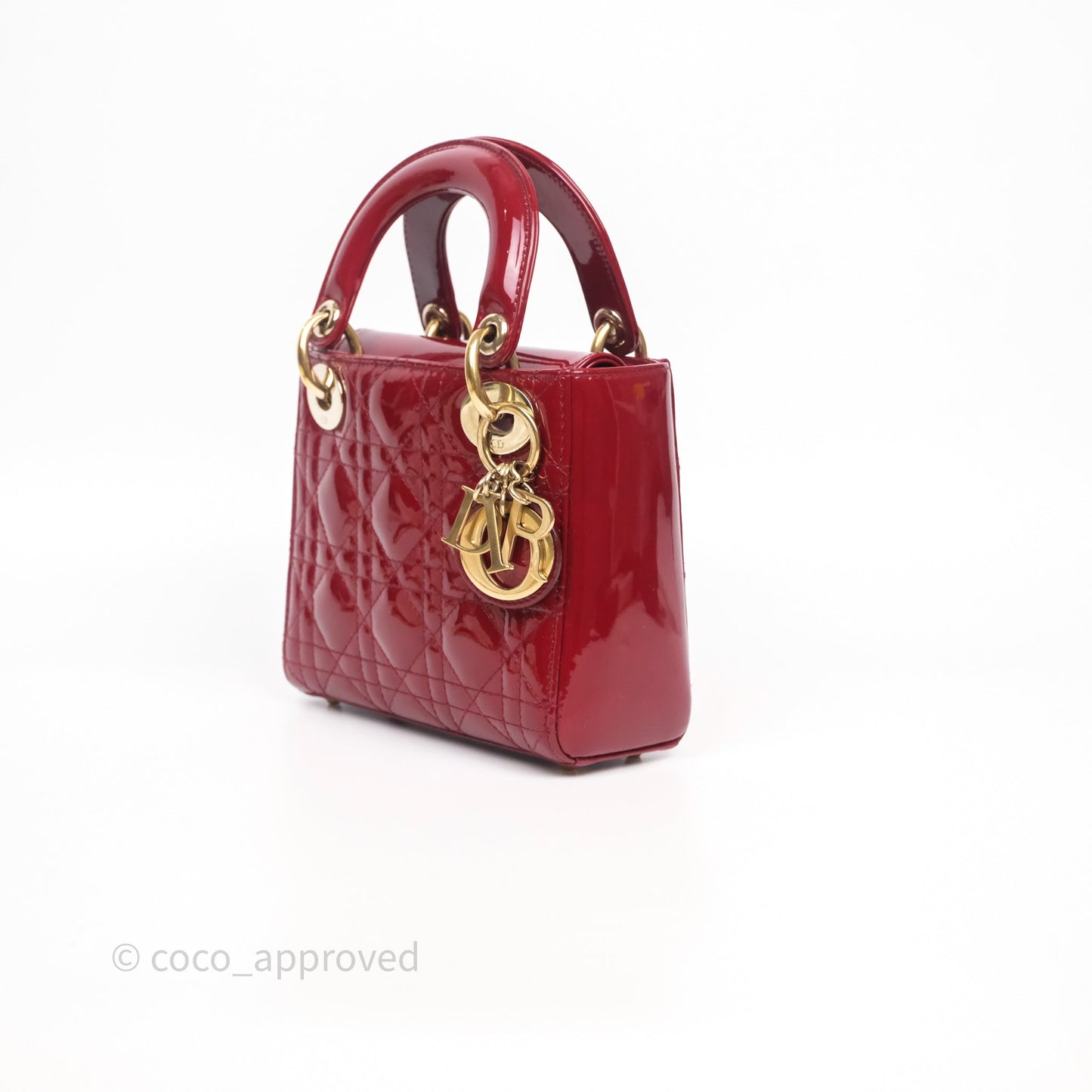 Christian Dior Mini Lady Dior Bag Red Patent Gold Hardware