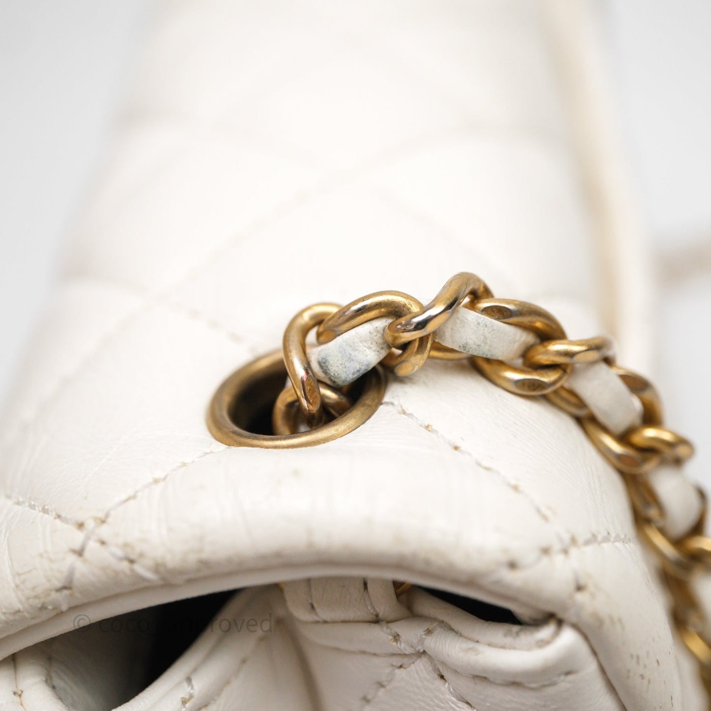 Chanel Mini Rectangular Pearl Crush Quilted White Lambskin Aged Gold Hardware