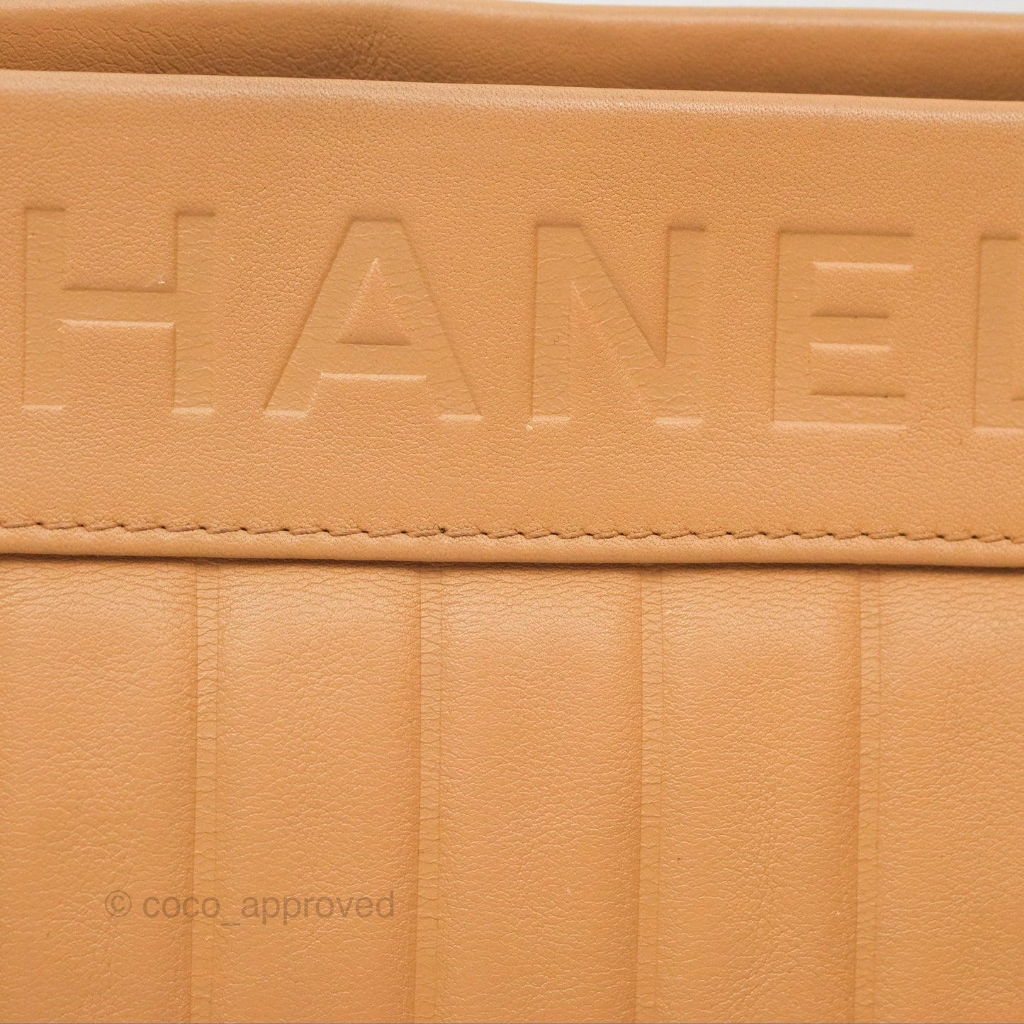 Chanel Vertical Quilted Lax East West Shoulder Bag Beige Calfskin