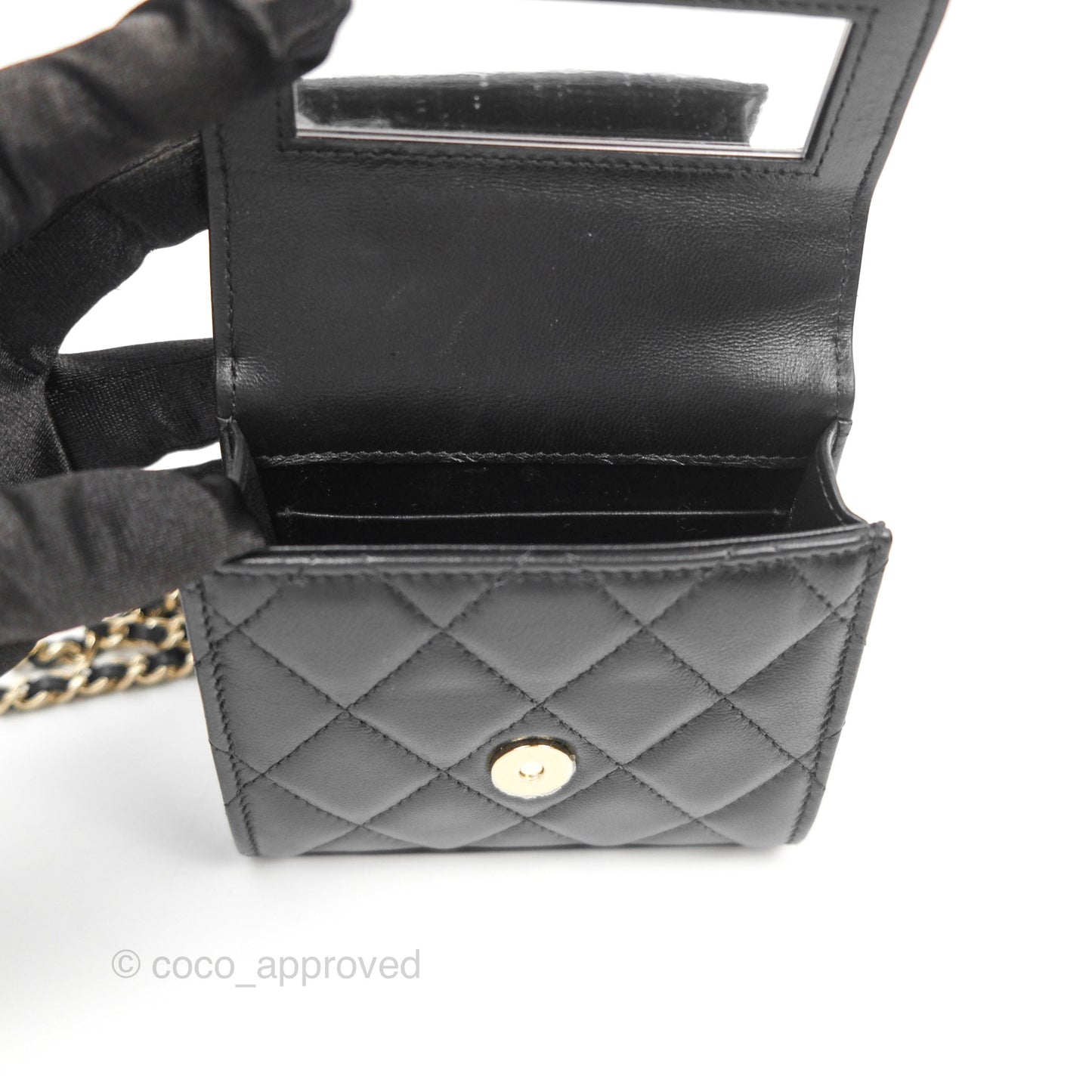 Chanel Mini Handle Clutch With Chain Black Lambskin Gold Hardware