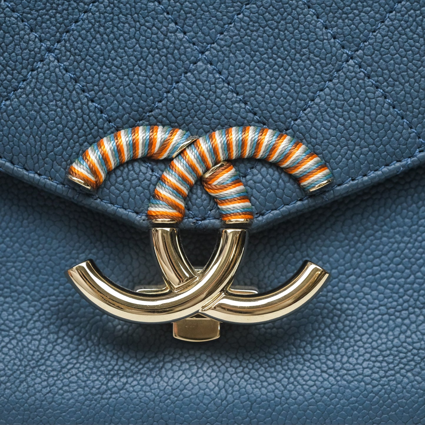 Chanel Medium Cuba Top Handle Flap Bag Blue Caviar Gold Hardware
