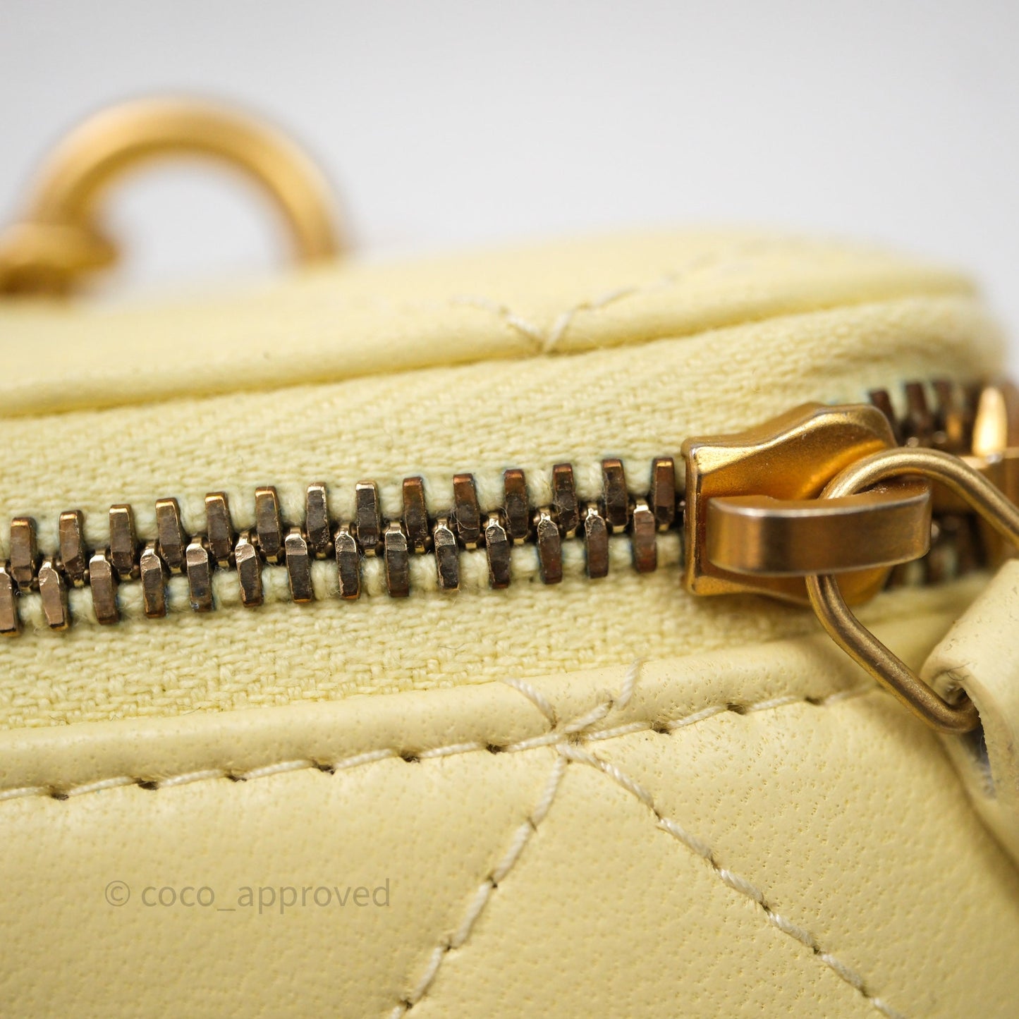 Chanel Quilted Vanity Rectangular with Camellia Adjustable Chain Yellow Lambskin