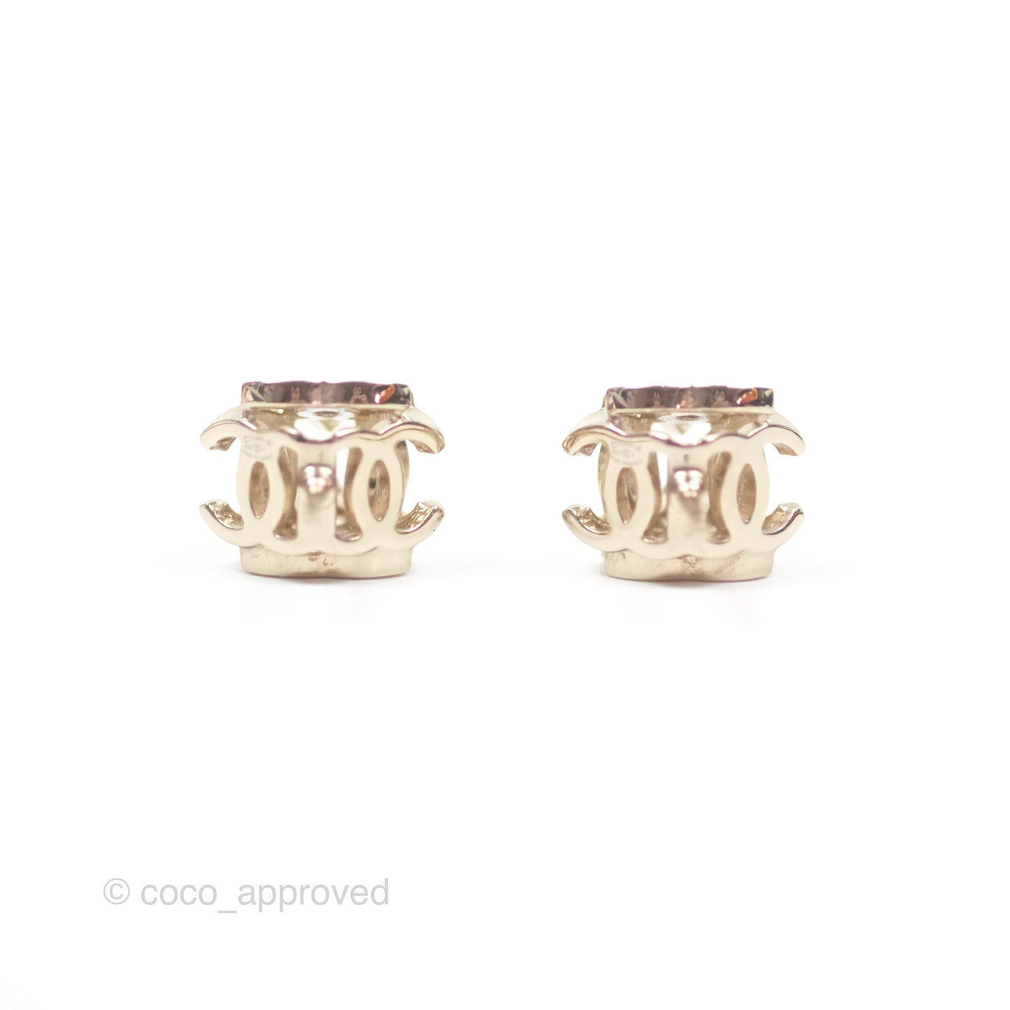 Chanel CC Gold/ White Cube Earrings Gold Tone 22K