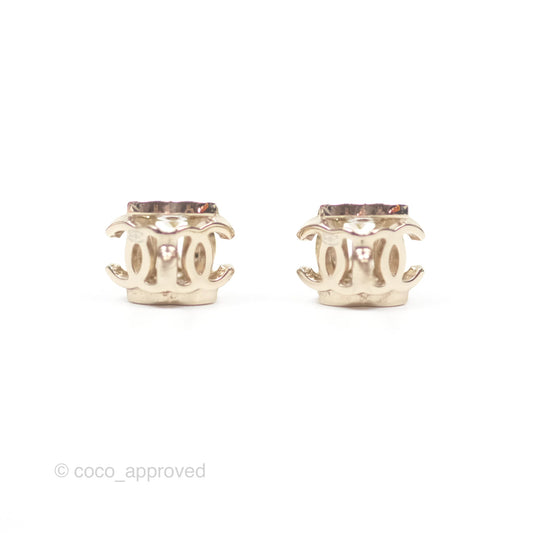 Chanel CC Gold/ White Cube Earrings Gold Tone 22K