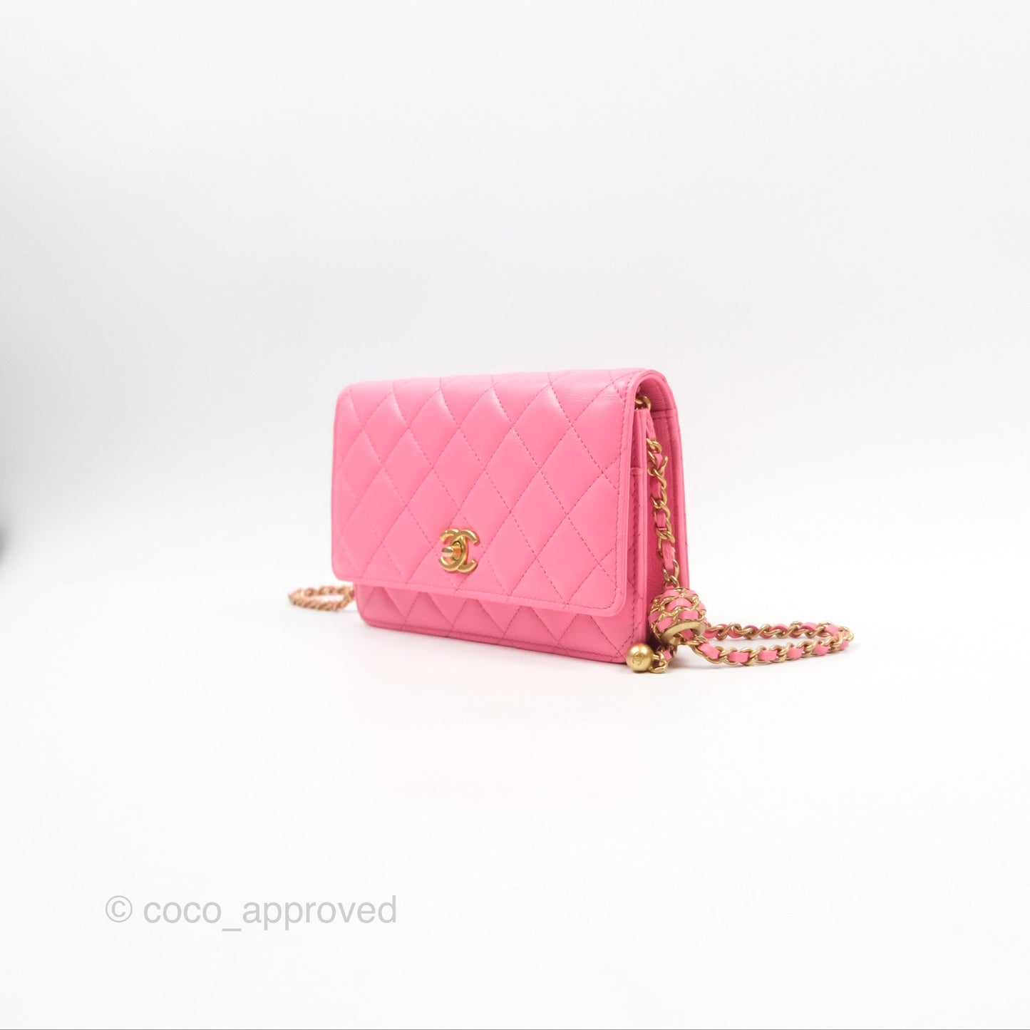 Chanel Quilted Pearl Crush Wallet on Chain WOC Pink Lambskin Aged Gold Hardware