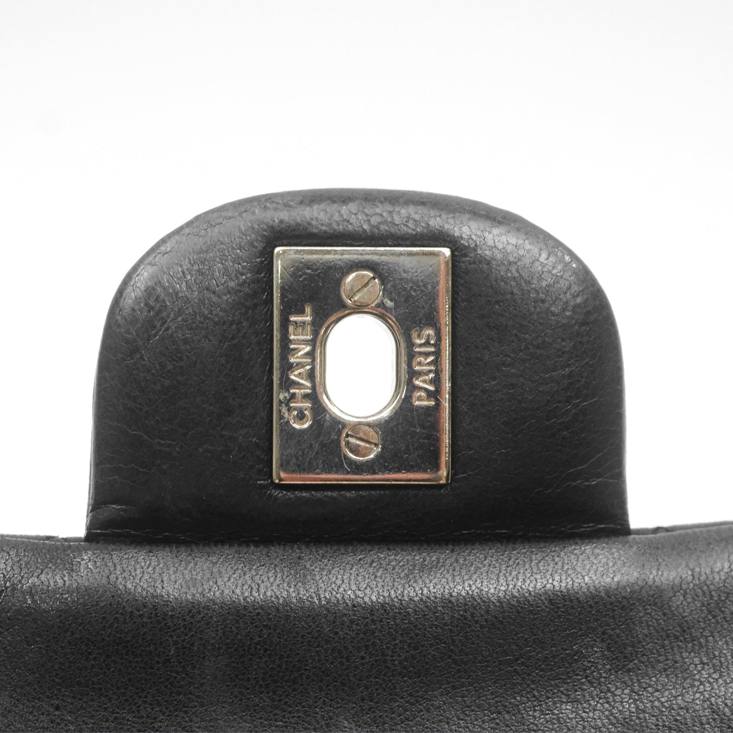 Chanel Classic M/L Medium Flap Quilted Black Lambskin Silver Hardware