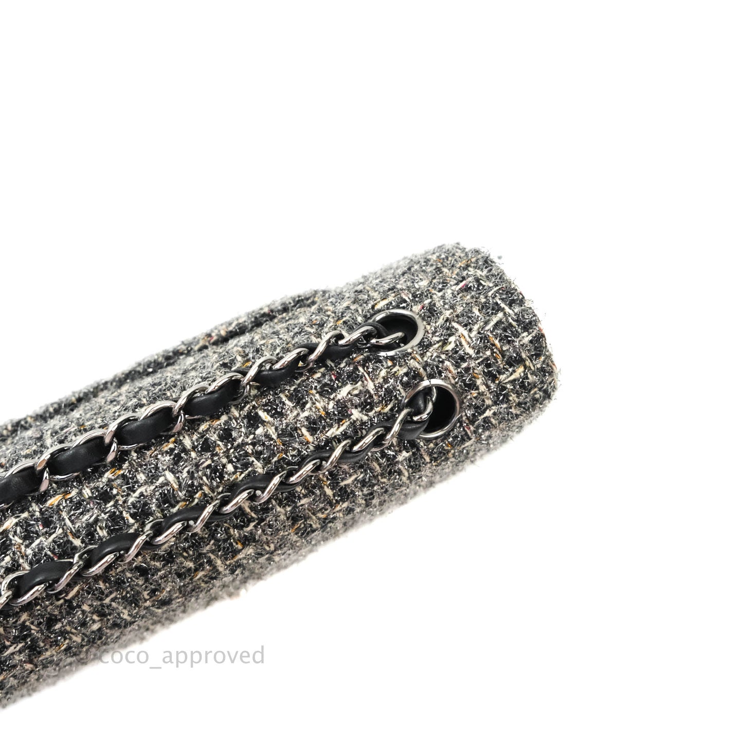Chanel Classic M/L Medium Double Flap Black Tweed Gun Metal