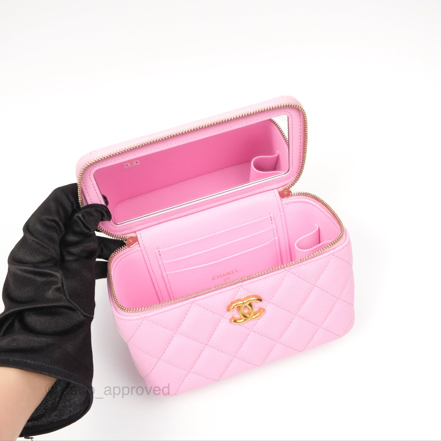 Chanel Vanity with Heart Adjustable Chain Pink Caviar Aged Gold Hardware