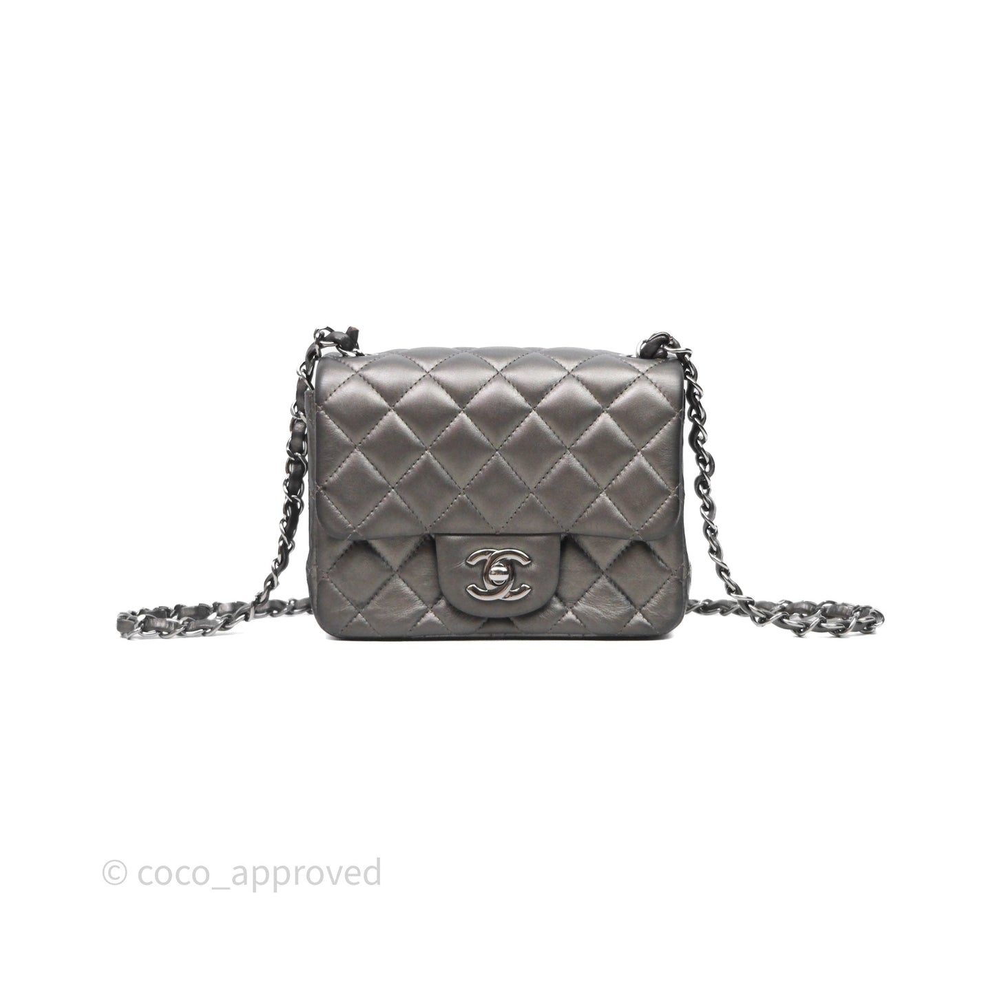 Chanel Mini Square Metallic Dark Grey Lambskin Dark Silver Hardware