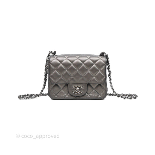 Chanel Mini Square Metallic Dark Grey Lambskin Dark Silver Hardware