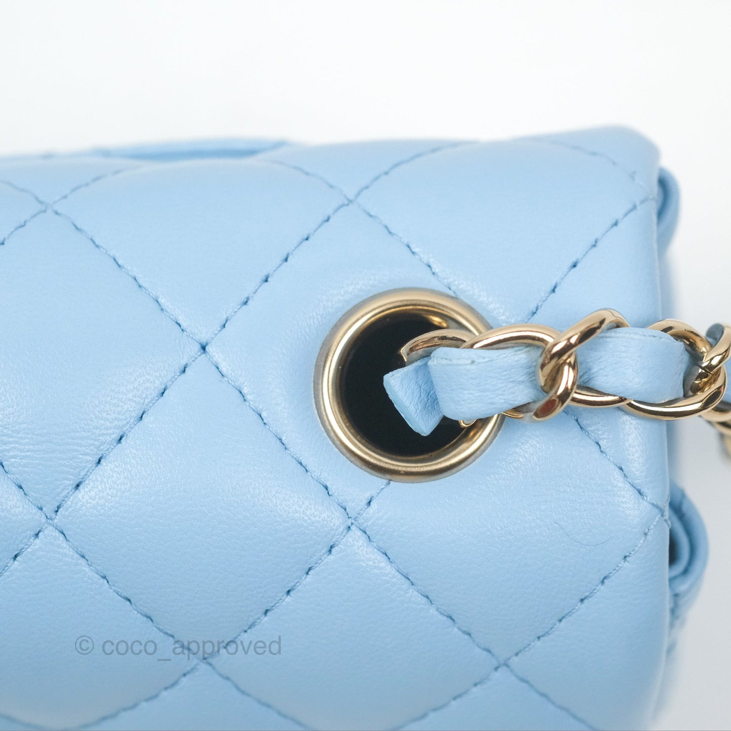 Chanel Quilted Mini Rectangular Flap Light Blue Lambskin Gold Hardware