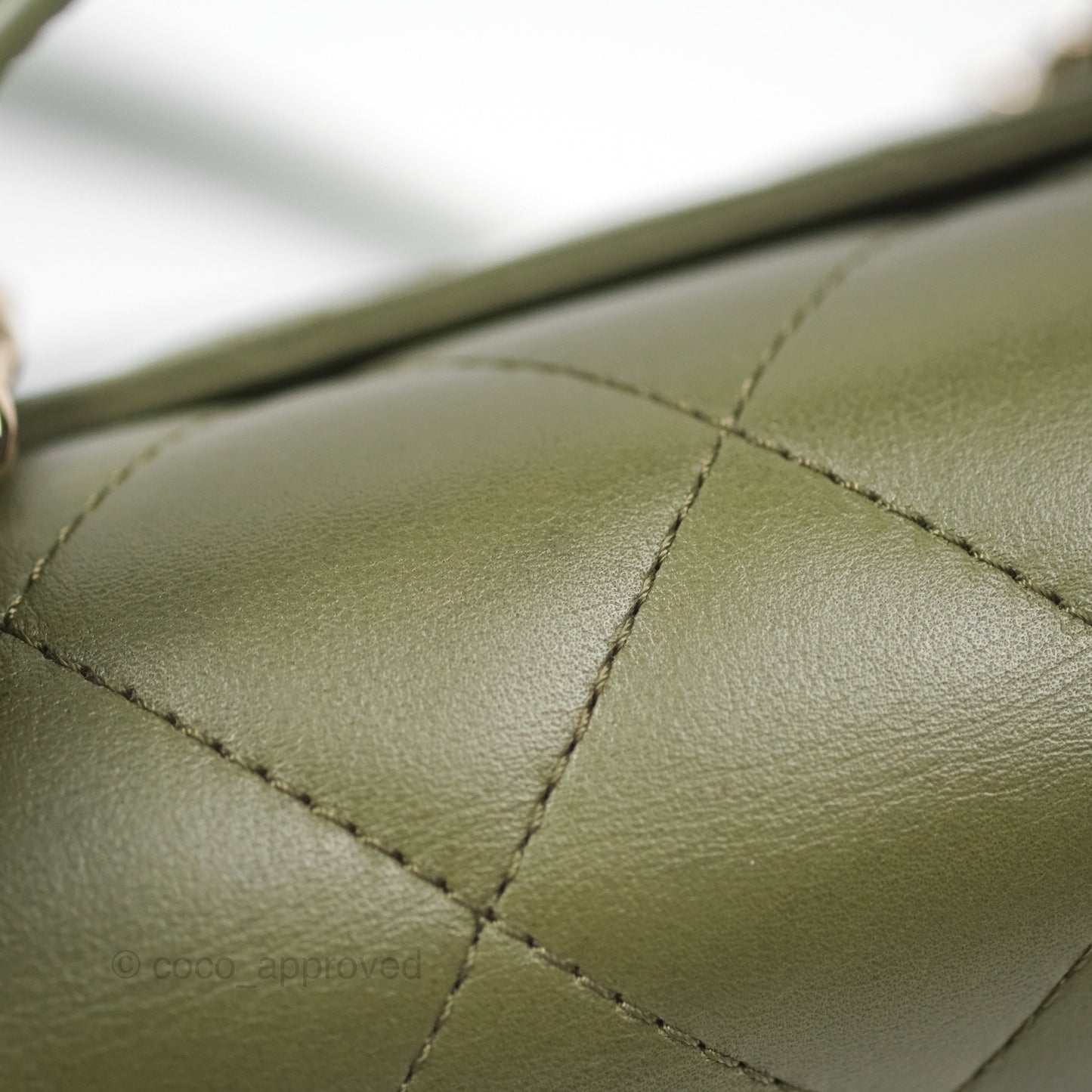 Chanel Small Coco Lady Quilted Flap Bag With Top Handle Olive Green Calfskin Gold Hardware