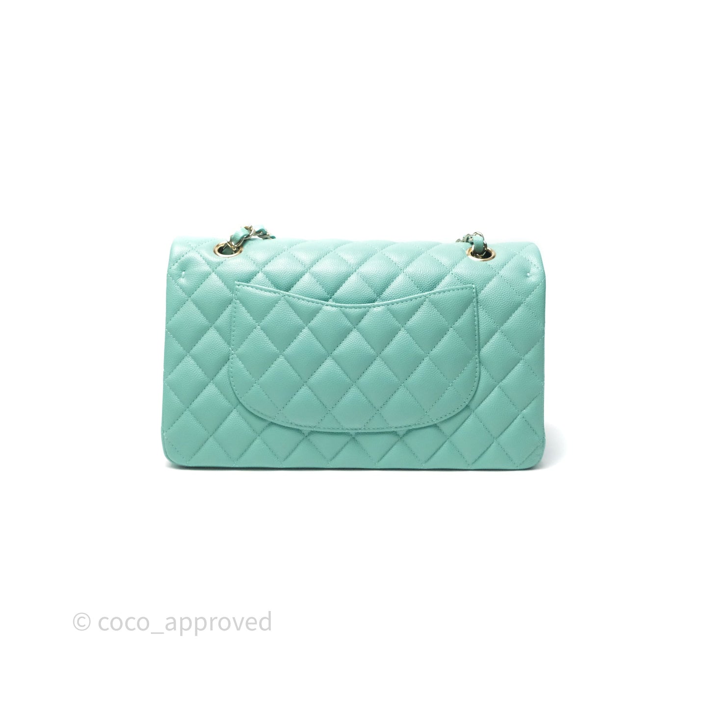 Chanel Classic M/L Medium Flap Quilted Tiffany Green Caviar Gold Hardware